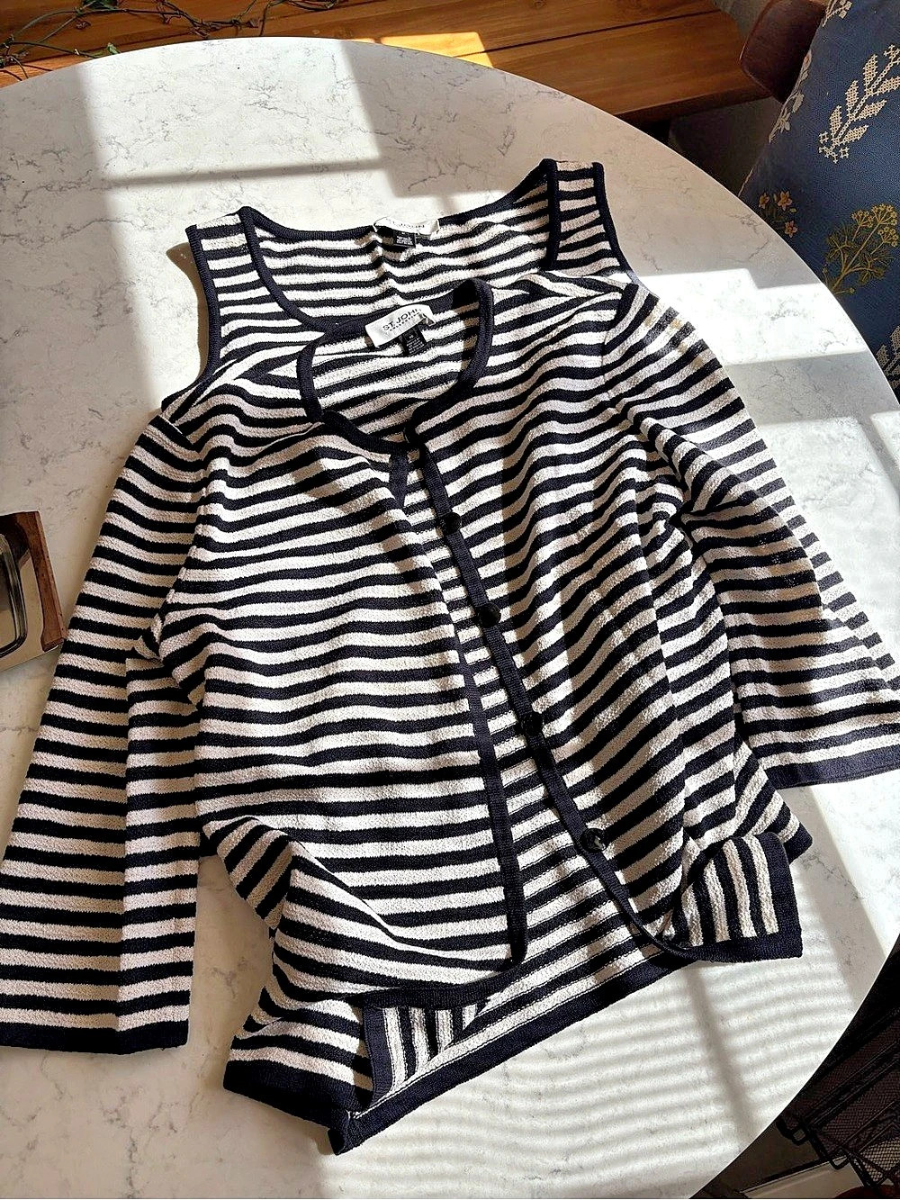 St. John Stripe Tank & Cardigan Set in Black & White Size 10